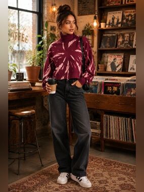 NWT 525 America Burgundy and Blush Tie-Dye Turtleneck Sweater